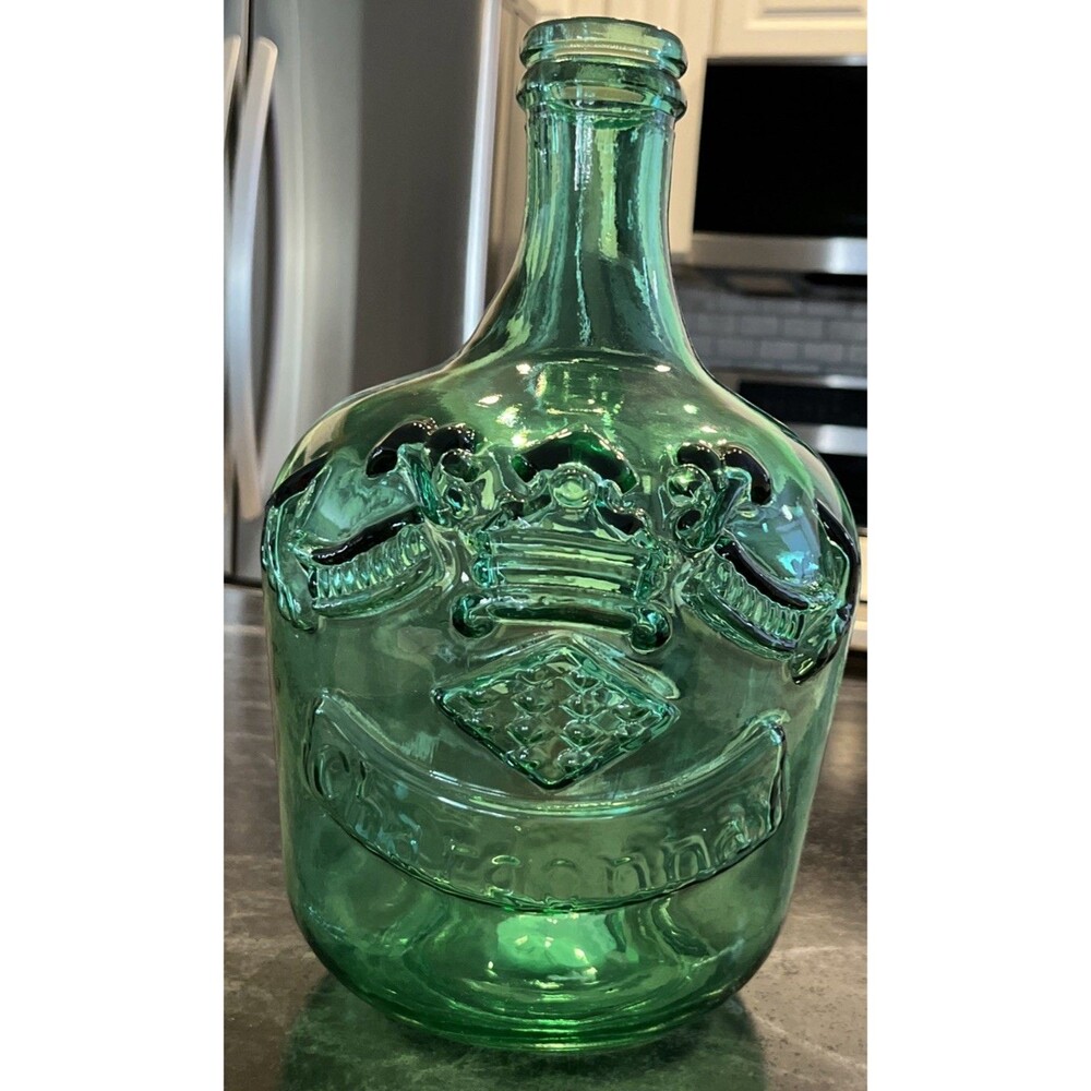 VNTG  Vidrios San Miguel 13 x 8” Chardonnay Green Wine Bottle Jug
